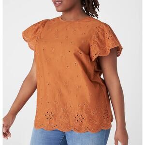 Lane Bryant Adobe Brown Flutter Sleeve Eyelet Knit Top